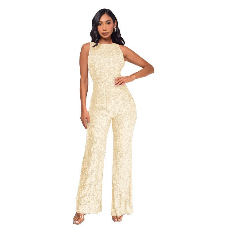 Women's Slim-Fit Wide-Leg Sleeveless Jumpsuit