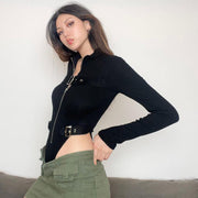 Edgy Metal Buckle Zip Slim Fit Jumpsuit
