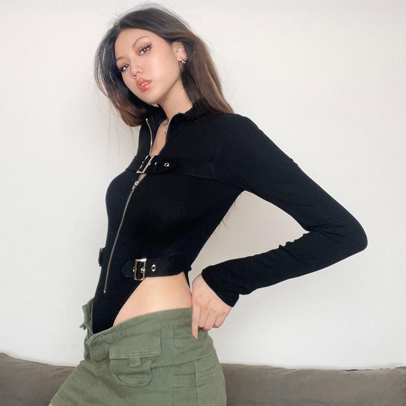 Edgy Metal Buckle Zip Slim Fit Jumpsuit