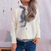 Casual Cute Lace Collar Stitching Single-breasted Sweater Commuter Sweater