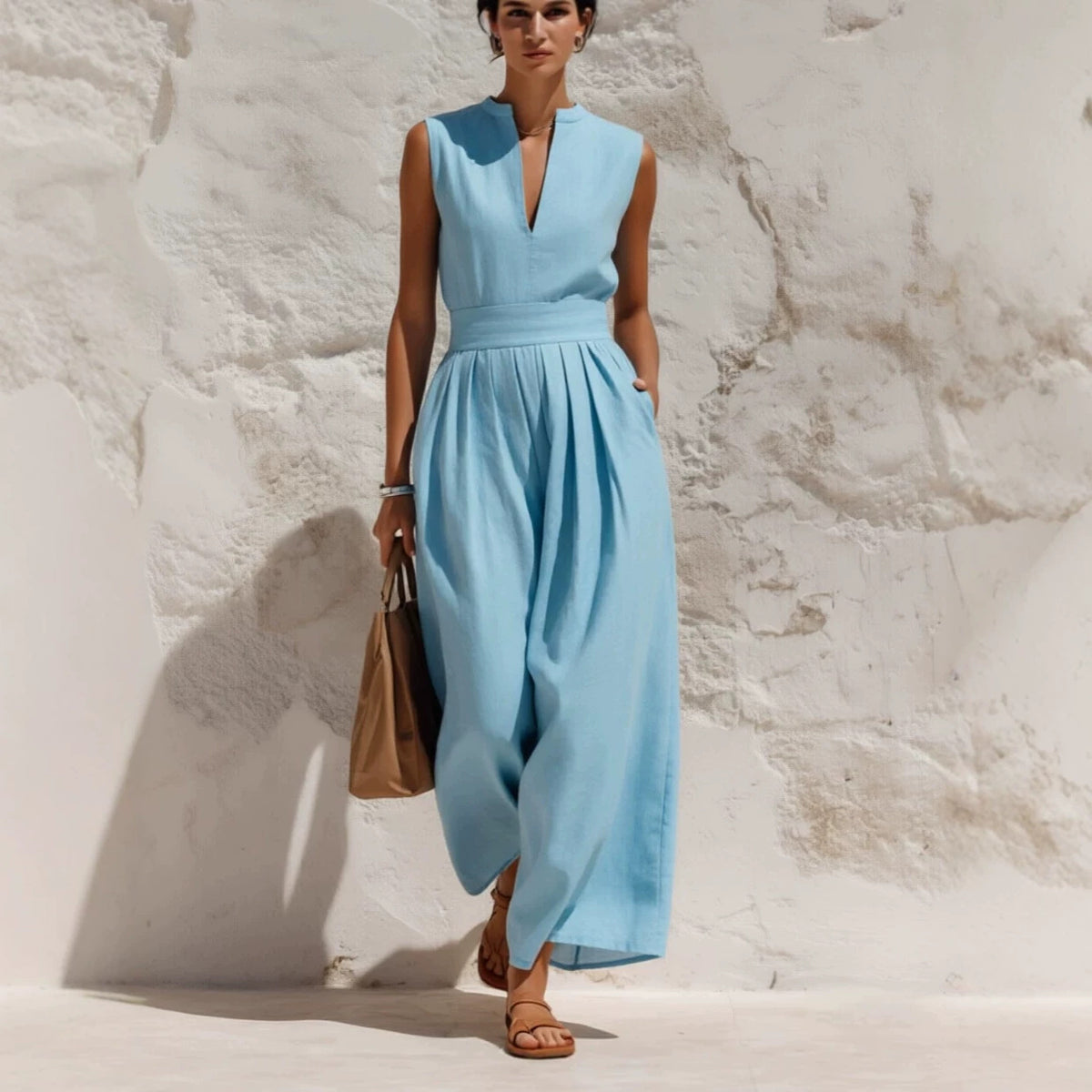 Sleeveless High-waisted Loose-fitting Wide-leg Pants Casual Jumpsuit For Women