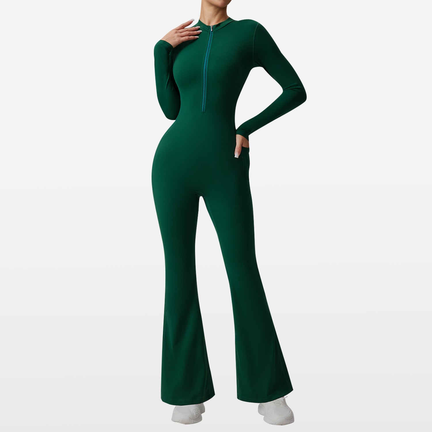 Slim-Fit Zip Long-Sleeve Yoga Jumpsuit