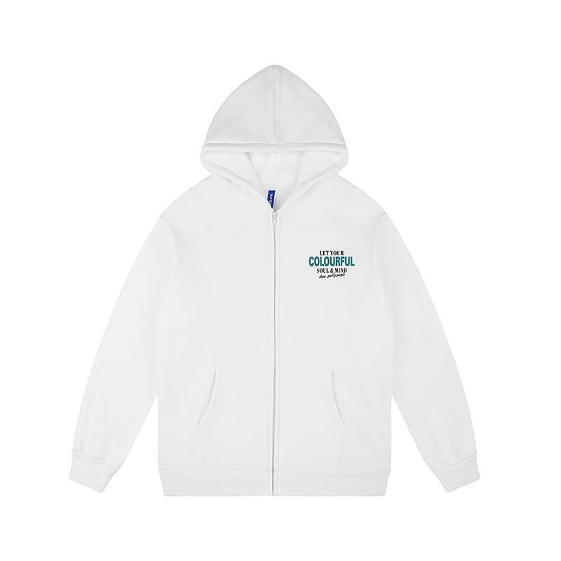 Unisex Foam Print Zip-Up Hoodie Casual Cardigan
