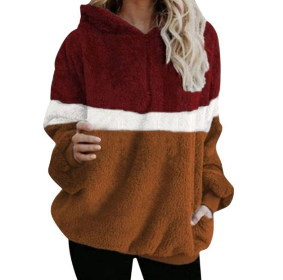 Colorblock Hooded Pocket Pullover Sweatshirt