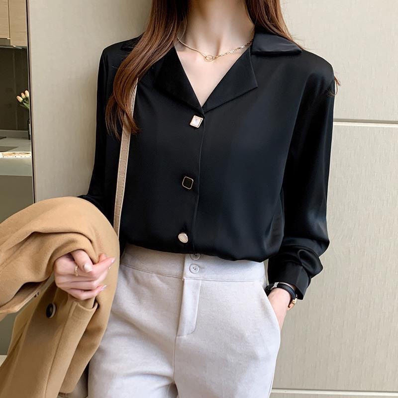 Womens Stylish Long-sleeve Shirt With A Suit-style Collar