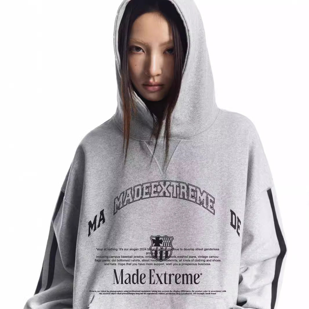 Retro Letter Heavy Terry Hoodie - Cozy Loose Sports Sweatshirt