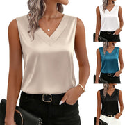 Satin V-Neck Camisole – Elegant Sleeveless Blouse for Work & Casual