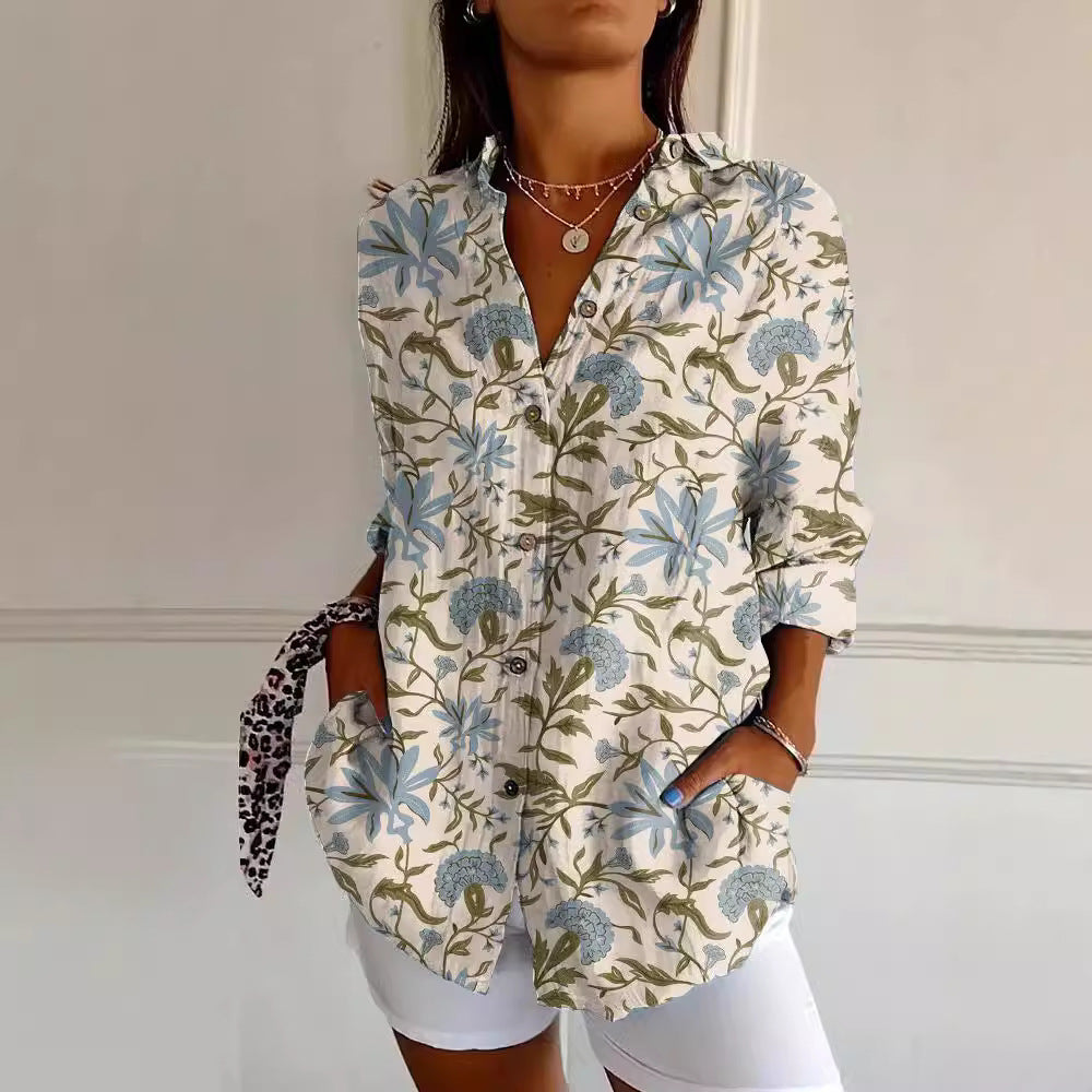 Women's Vintage Floral Print Cardigan Blouse