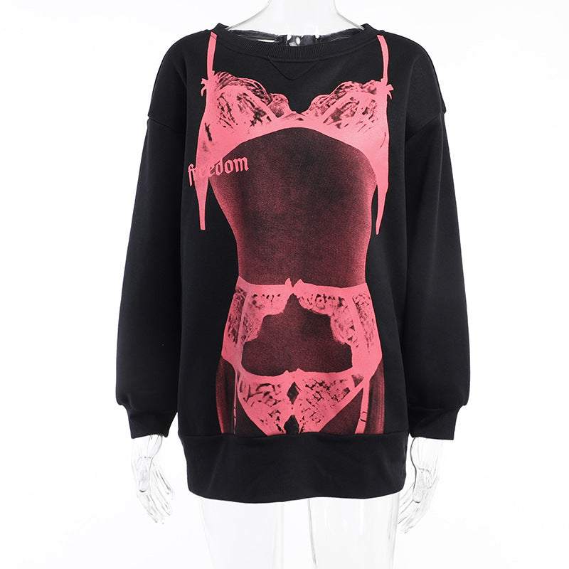 Women's Streetwear Printed Loose Pullover Sweatshirt