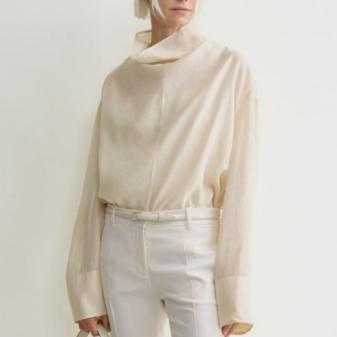 Cozy Solid Funnel-neck Blouse