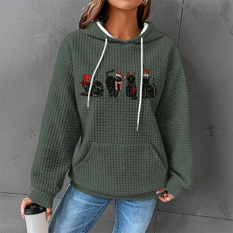 Cozy Waffle Knit Hooded Sweater for Women