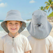 Kids Outdoor Sun Hat with Windproof Rope, Adjustable Drawstring and Ponytail Hole – Nylon Fisherman Style