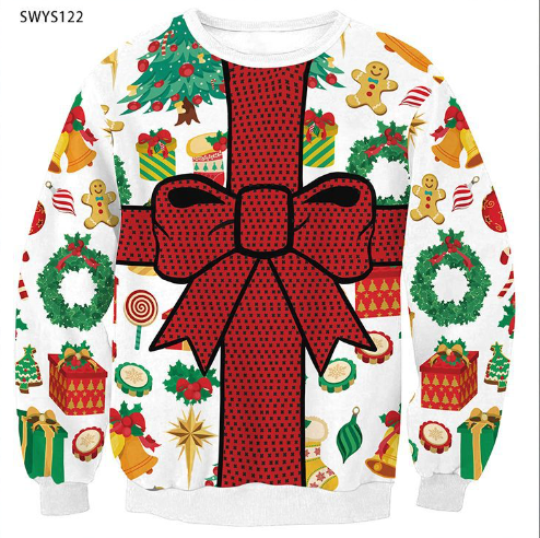 Festive Couple's Holiday Digital Print Long Sleeve Sweater