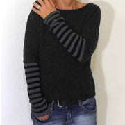 Fashion Casual Round Neck Striped Long Sleeve Knitted Top