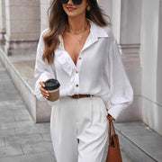 Solid-Color Long-Sleeve Shirt With Front Button Details