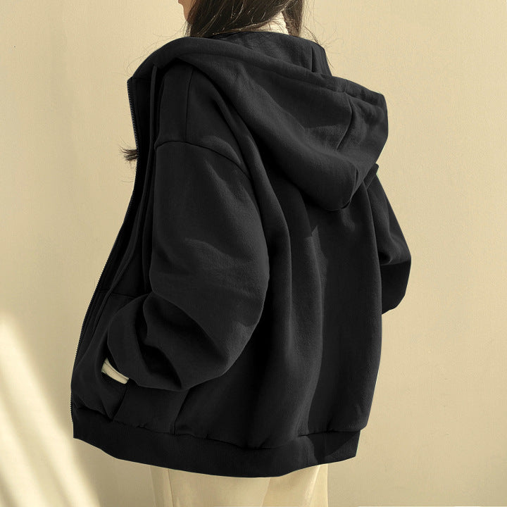 Plush Lined Zip-Up Hooded Sweatshirt Jacket