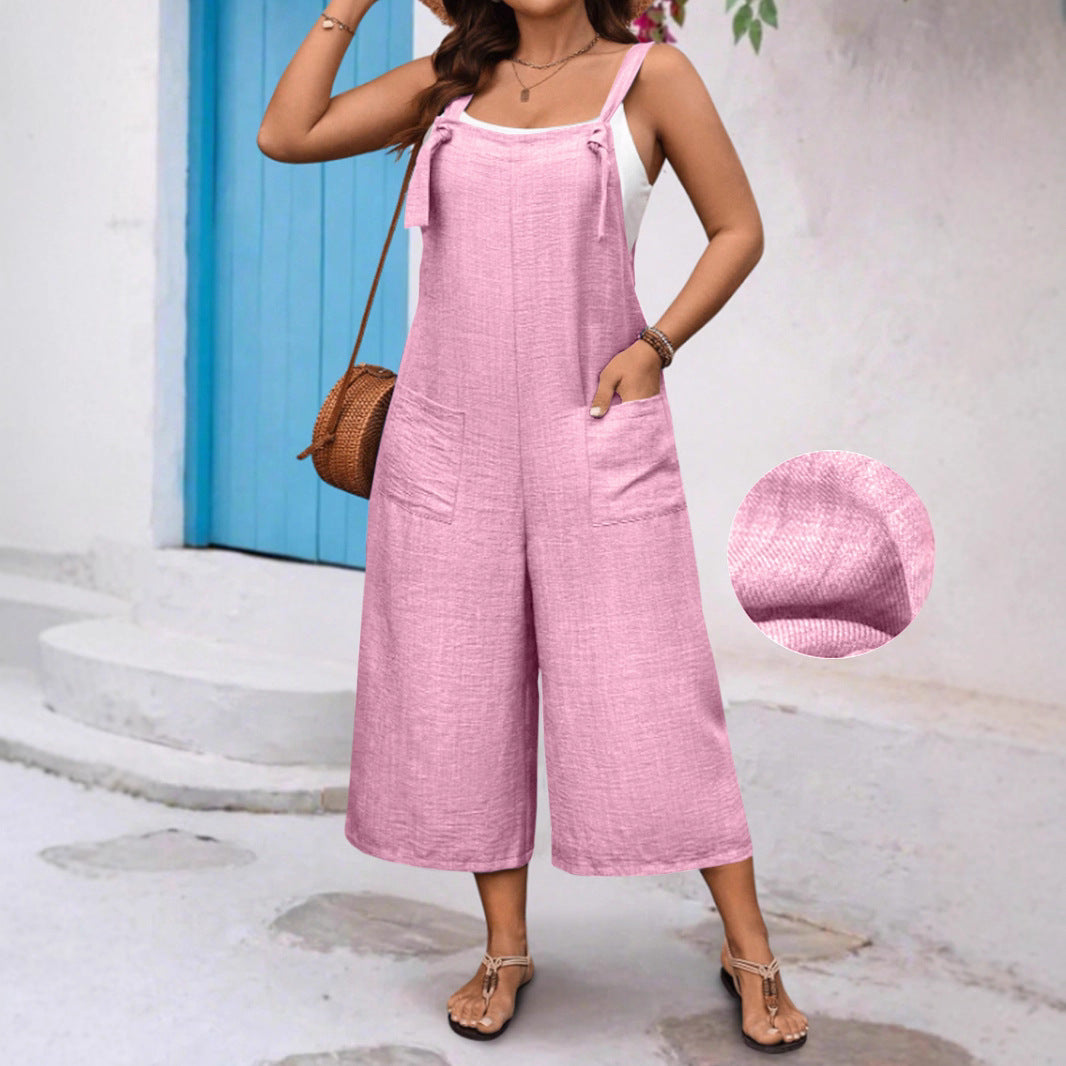 Women's Plus Size Sleeveless Pocket Wide-Leg Jumpsuit