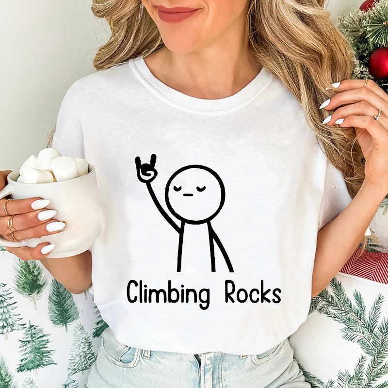 Vibrant Climbing Print Tee – Casual Short‑Sleeve Women's Top