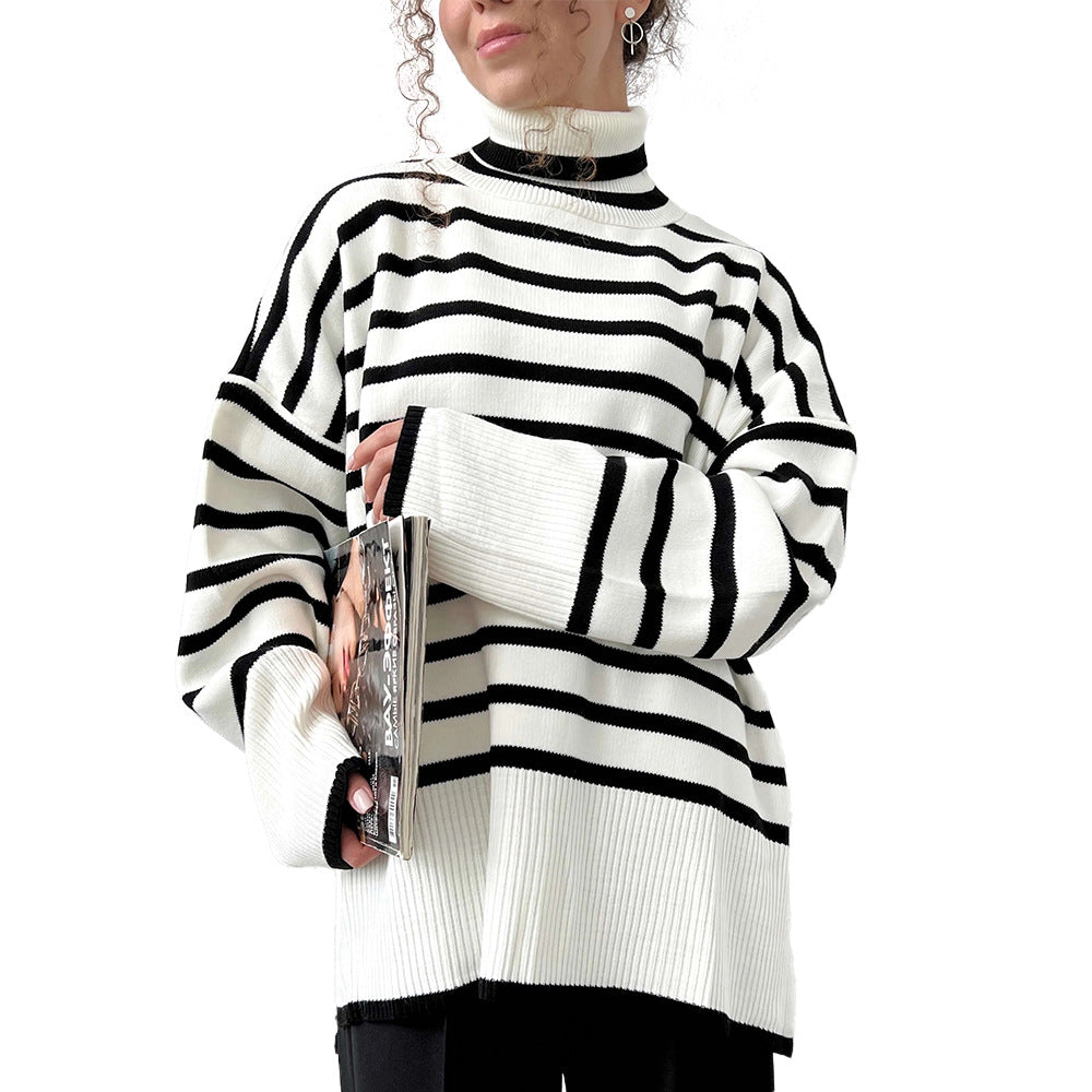 New High-neck Pullover Knit Sweater a Versatile, Relaxed-fit Design