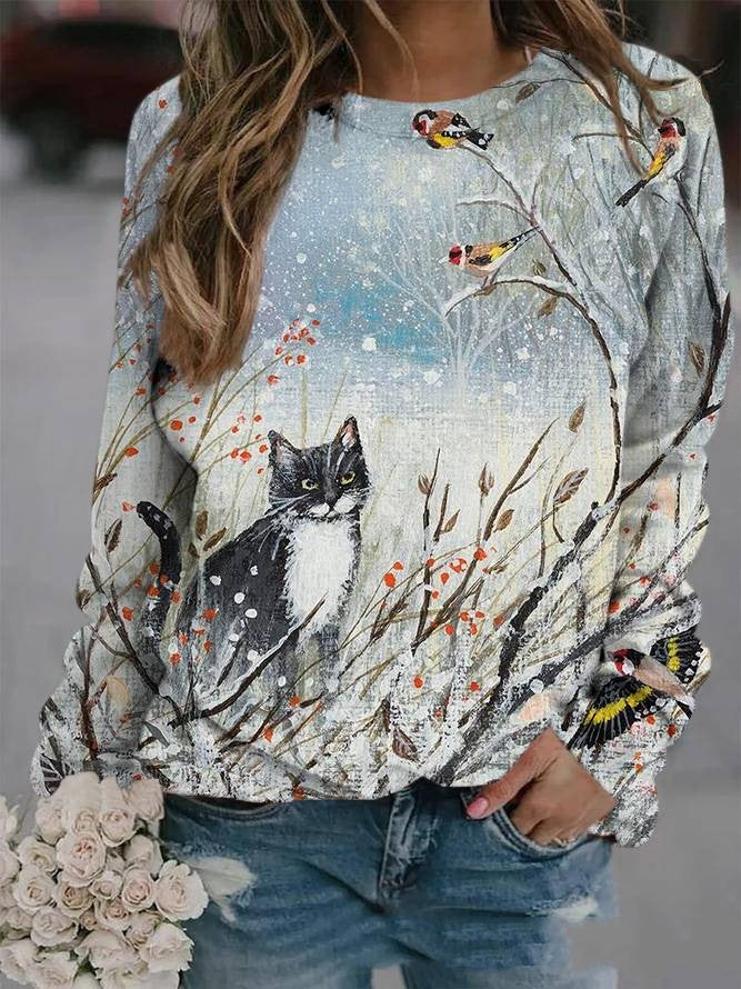 Cute Animal Print Raglan Long-Sleeve Sweatshirt