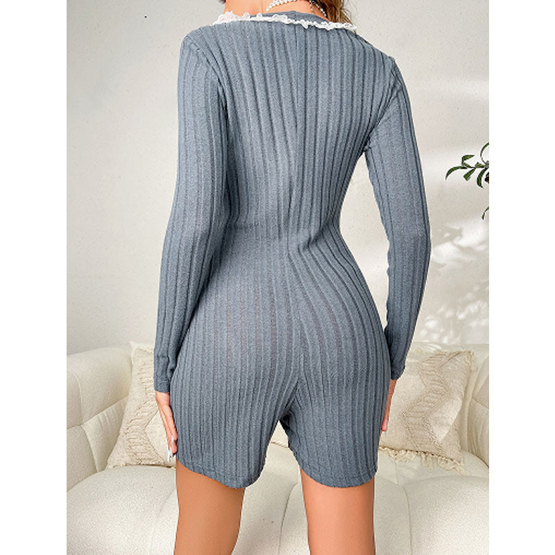 Stylish V-Neck Long-Sleeve Loungewear Jumpsuit