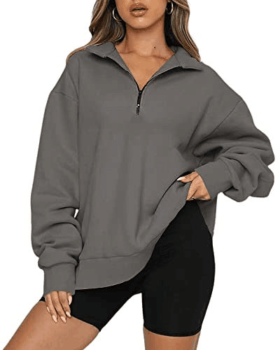 Women's Casual Zip Turndown Collar Sweatshirt