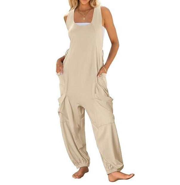 Women's Loose Casual Sling Jumpsuit with Pockets