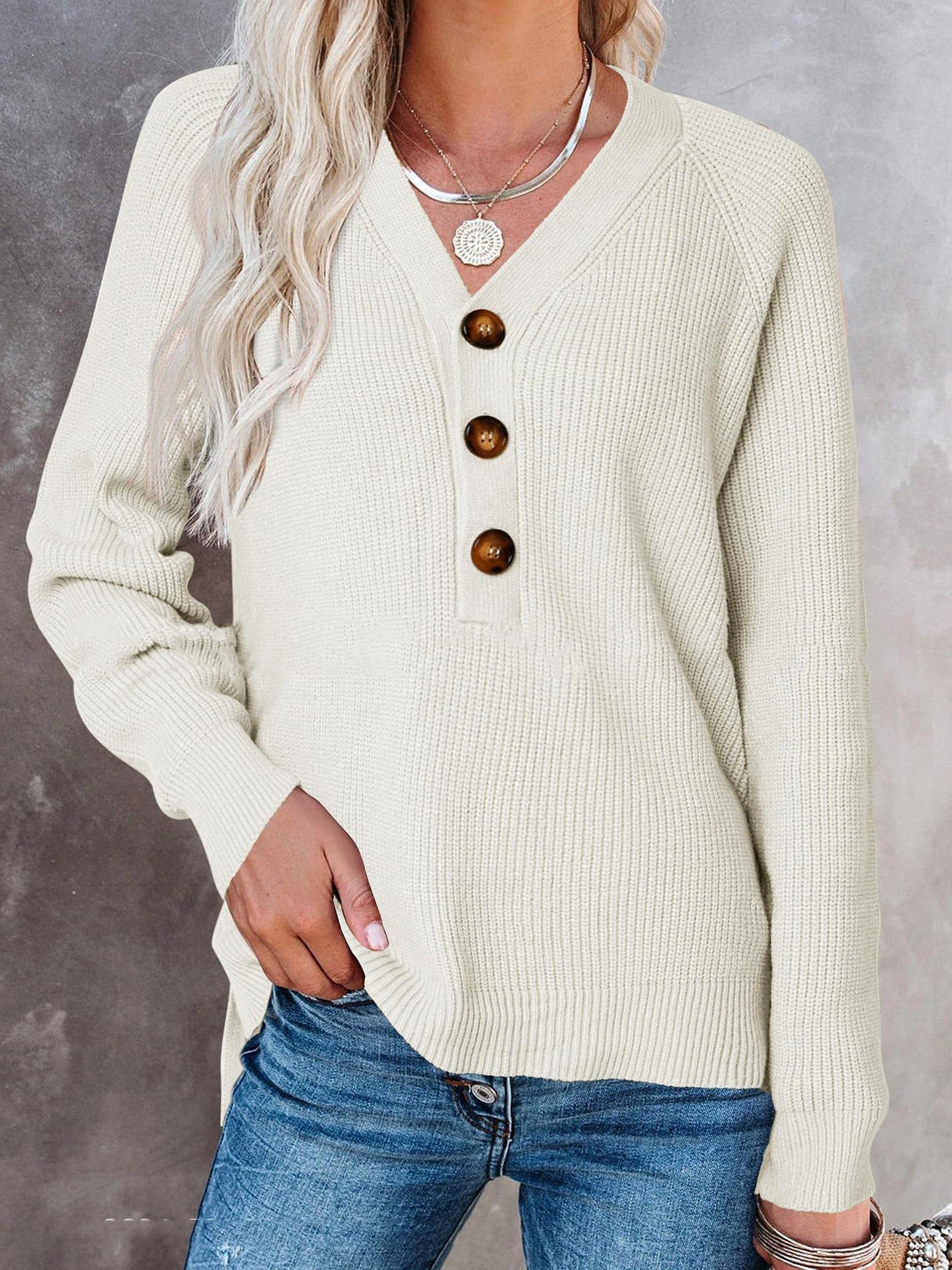Women's V-Neck Button Knit Sweater