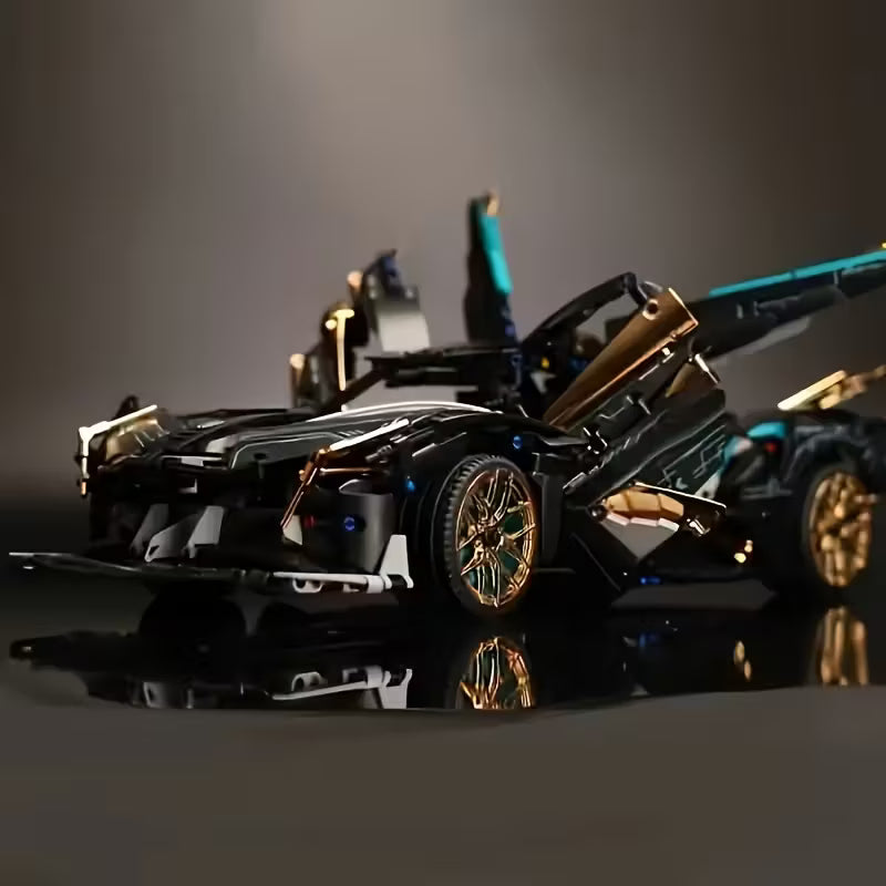 Box Limited Edition Super Sports Car Model Kit - Stylish Black And Golden, Mechanical Assembly, High-Quality ABS Plastic, Stackable Vehicle Set, Suitable for Ages 14 And Up, Building Block Set, Model Building Kit, Car Toy for Boy, Auto
