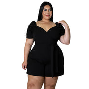 Plus Size Casual Belted Solid Jumpsuit