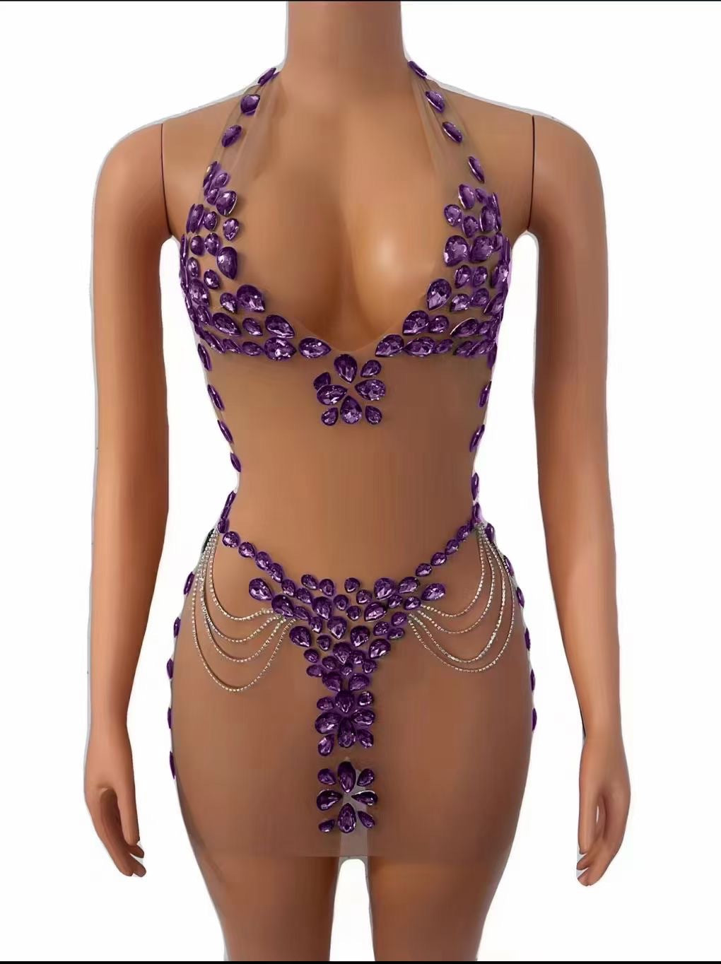 Women's Fashionable See-through Rhinestone Dress