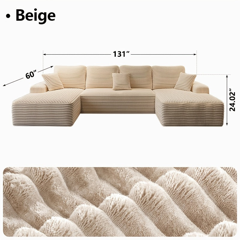 Left chaise L-shaped sectional sofa with memory foam cushions and corduroy upholstery