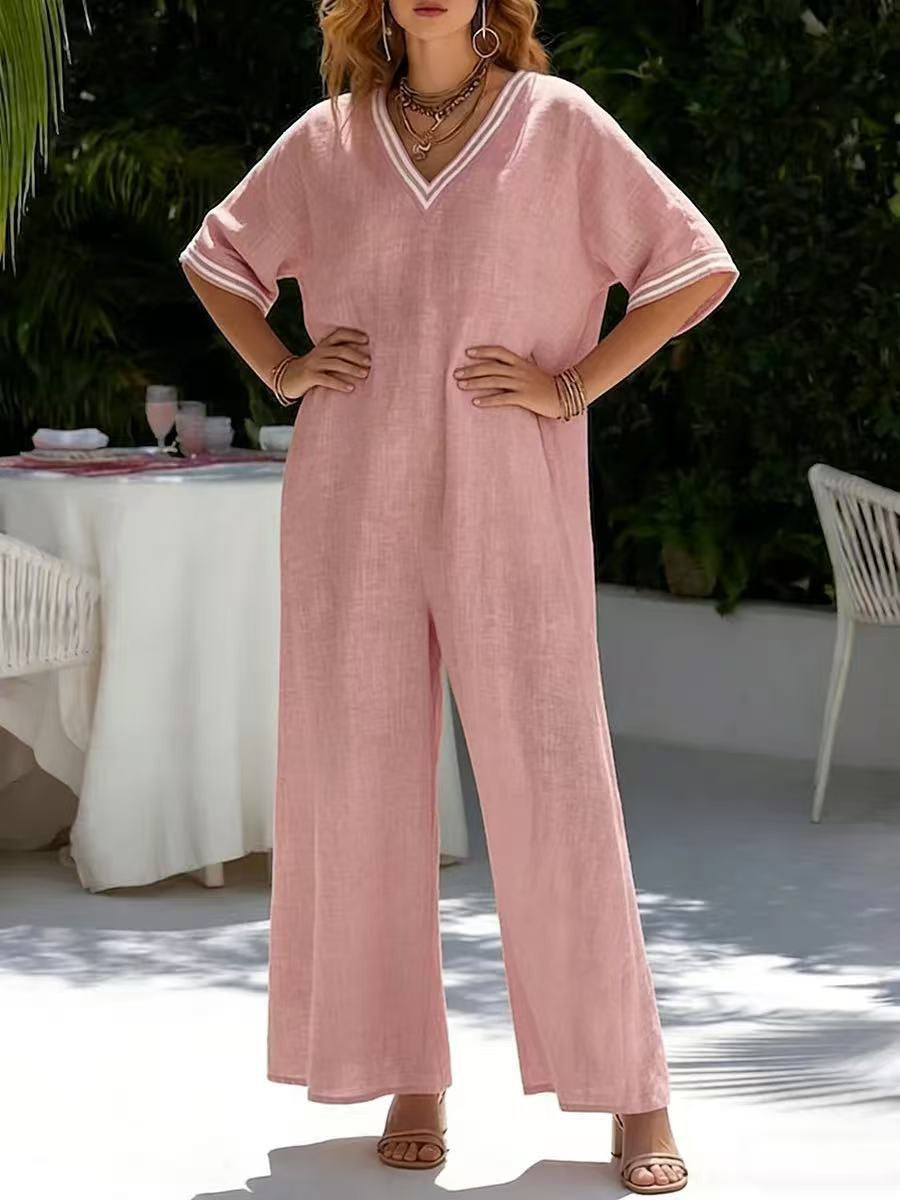 Chic Solid-Color Wide-Leg Casual Jumpsuit