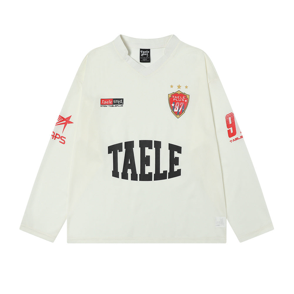 American Badge Letter Long Sleeve T-shirt Sports Loose Casual Top