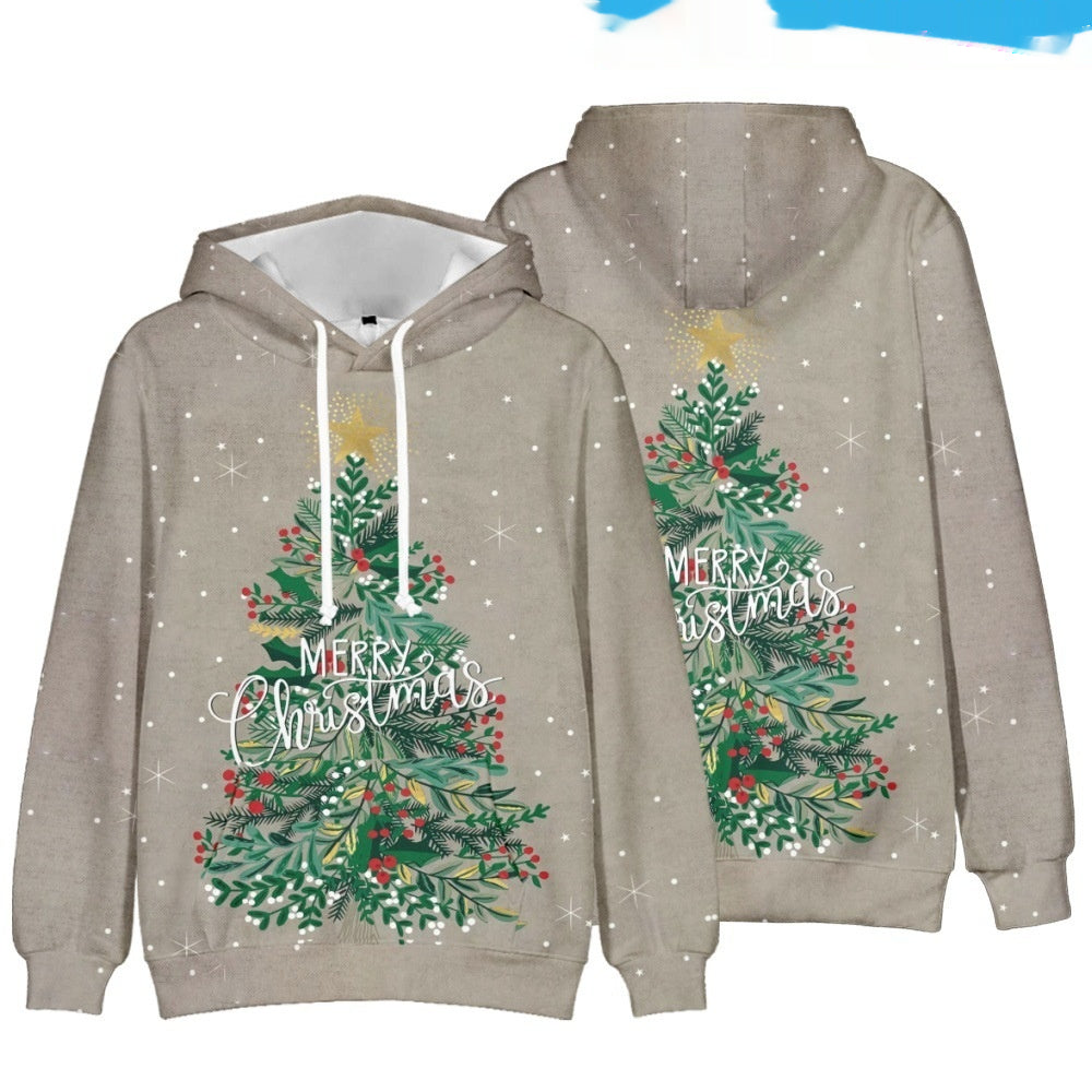 Festive Christmas Animal Print Hooded Sweatshirt