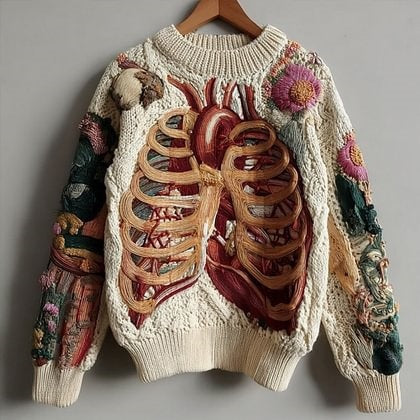 Womens Halloween Top Crew-neck Sweater with Faux Fur Details