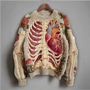 Womens 3d Digital Print Crew-neck Loose Sweater