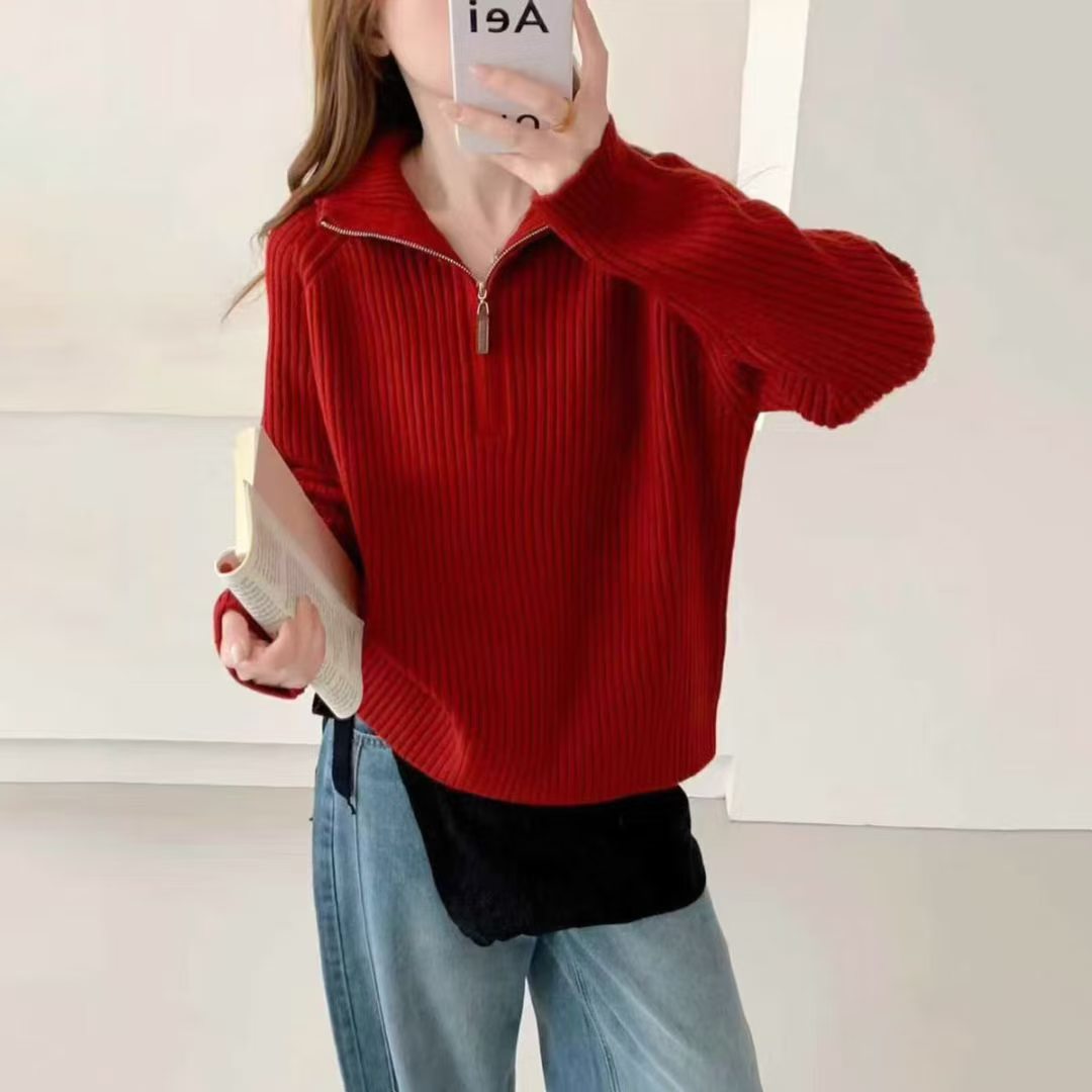 Versatile Loose-fit Pullover Knit Bottoming Top
