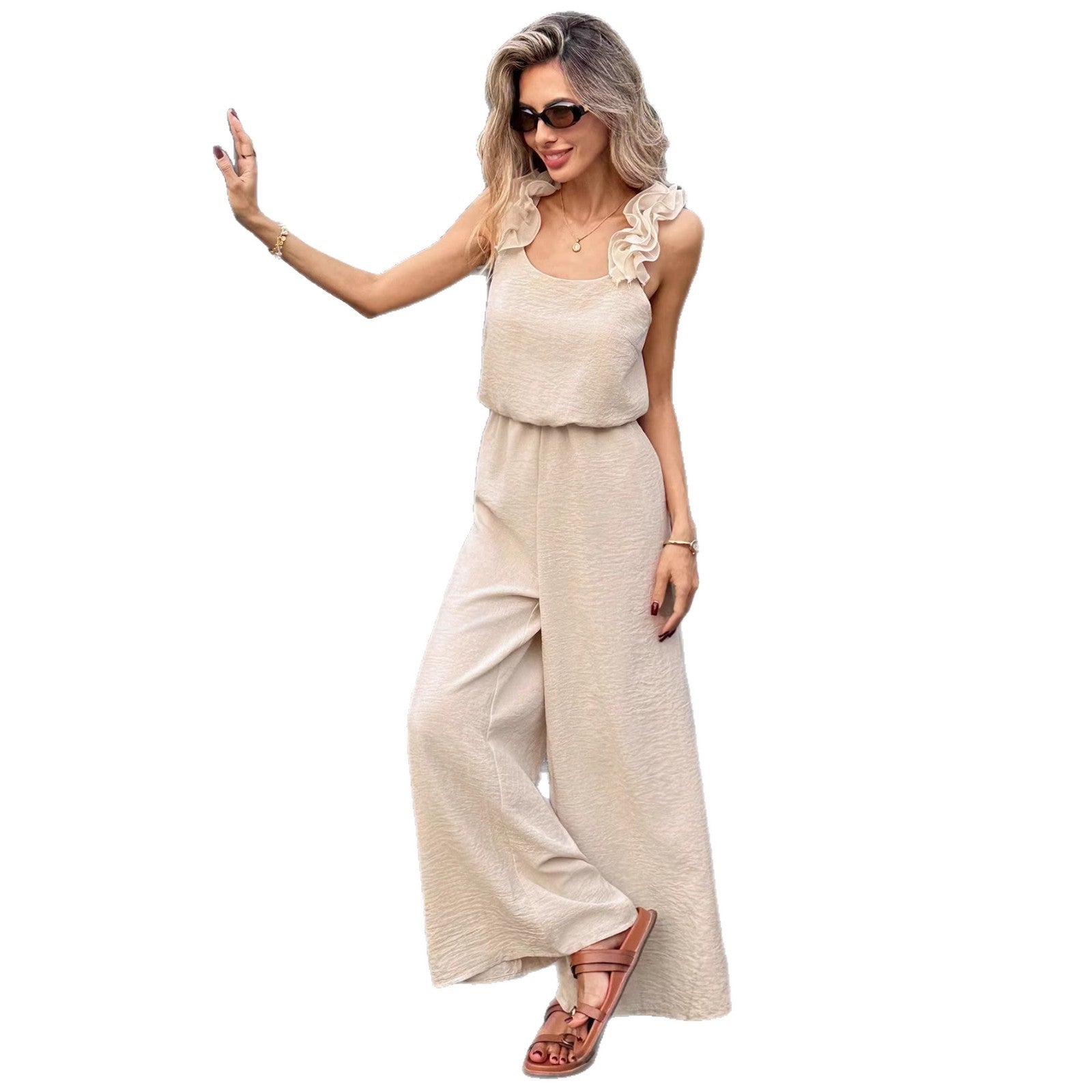 Elegance High-Waisted Wide-Leg Ruffle Jumpsuit