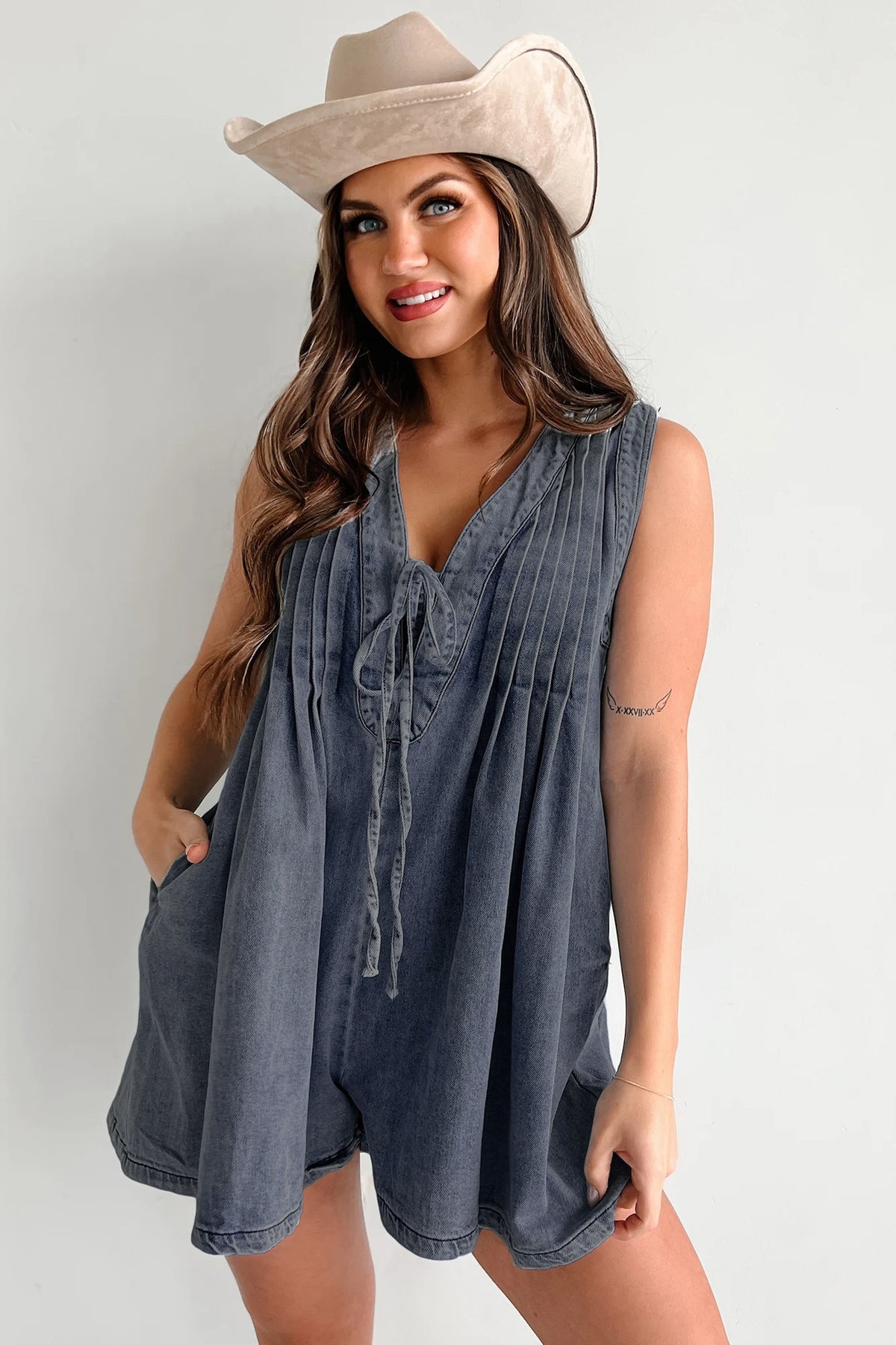 Women's Sleeveless Denim Casual Wide-Leg Jumpsuit