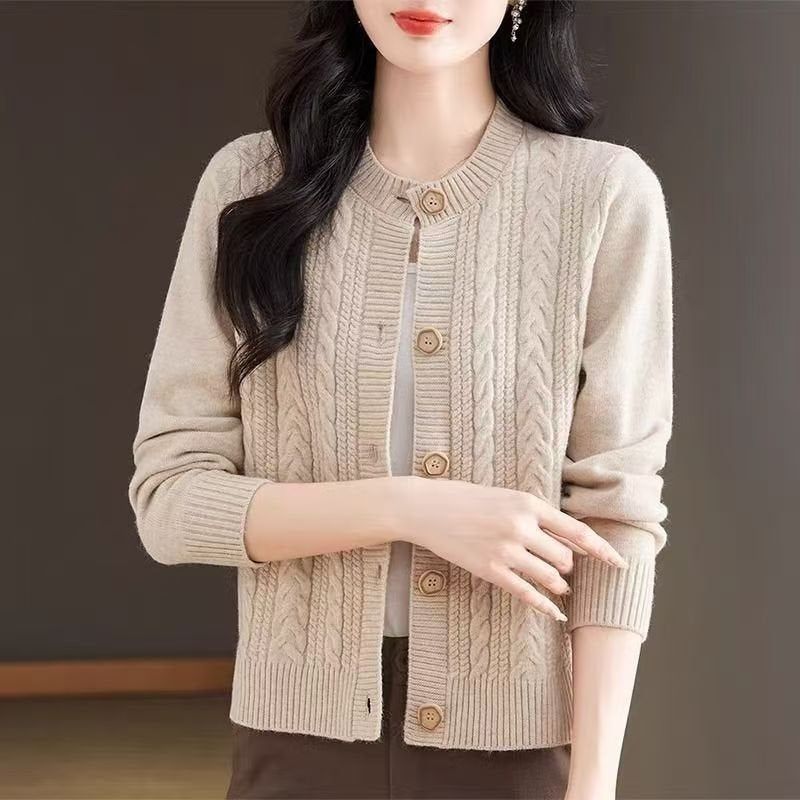 Loose and Lazy Round Neck Stylish Versatile Cable Knit Sweater