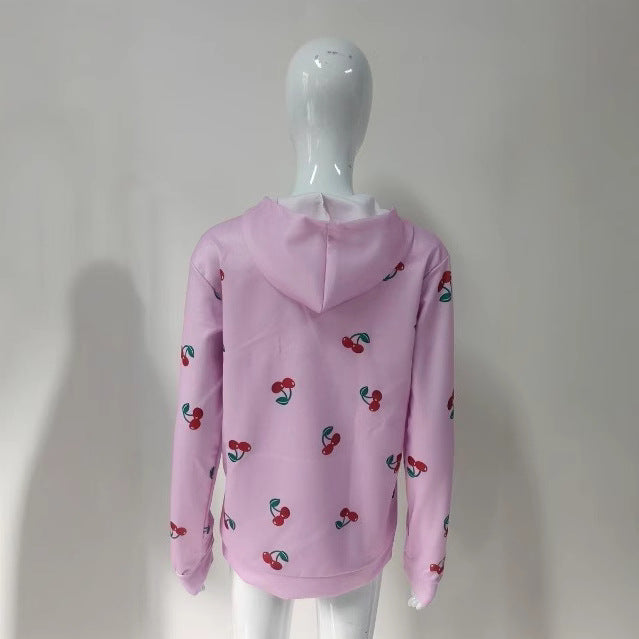 Cute Cherry Print Knit Cardigan Sweater Coat
