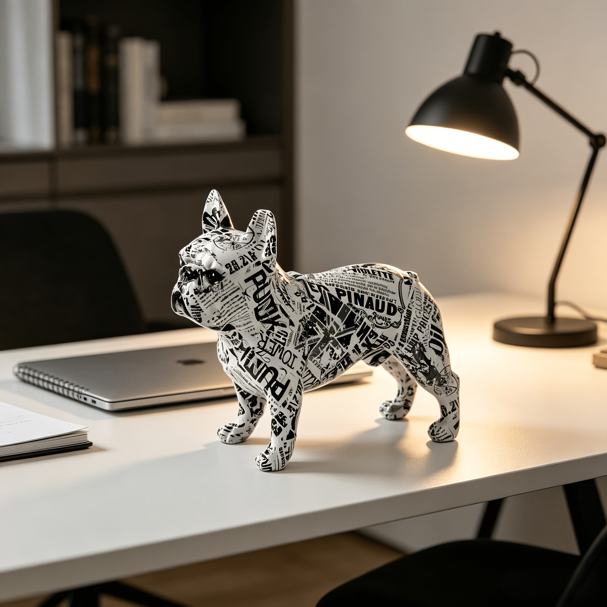 Graffiti-style resin French bulldog statue