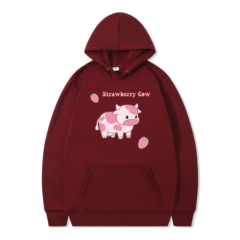 Cozy Strawberry Milk Print Oversized Hoodie