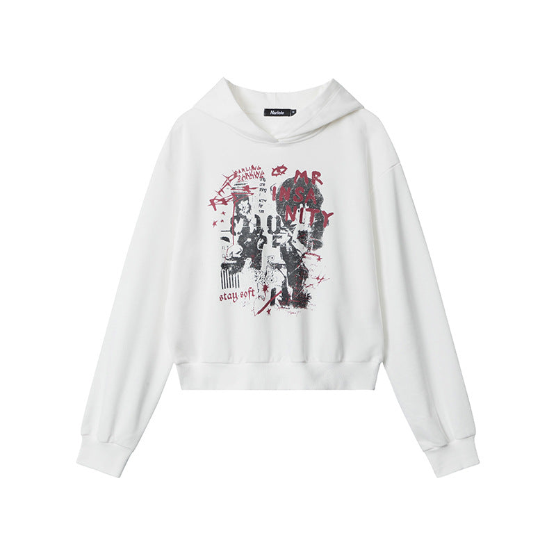 Retro Letter Print Women's Cropped Hoodie