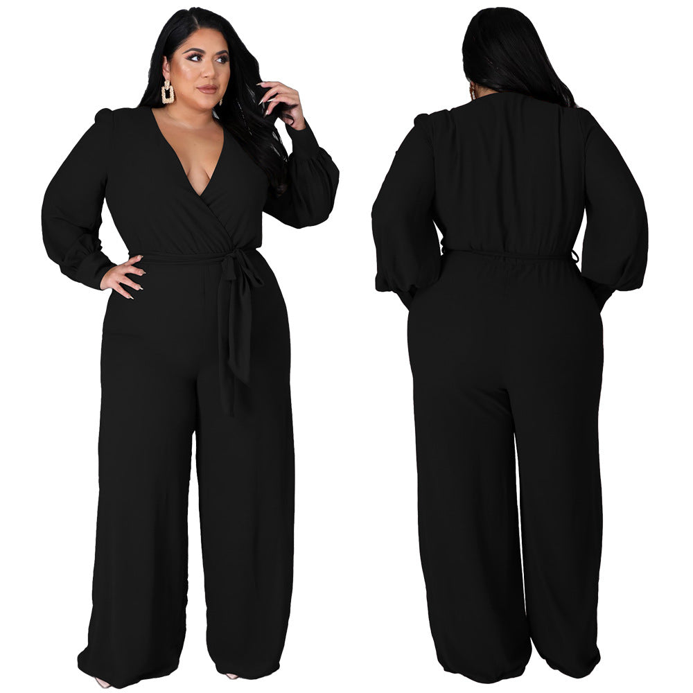 Chic Belted Straight-Leg Solid Jumpsuit