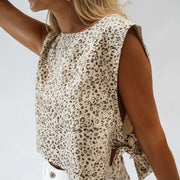 Apricot Lace-Up Vest with Leopard Print – Slim Fit Women's Top