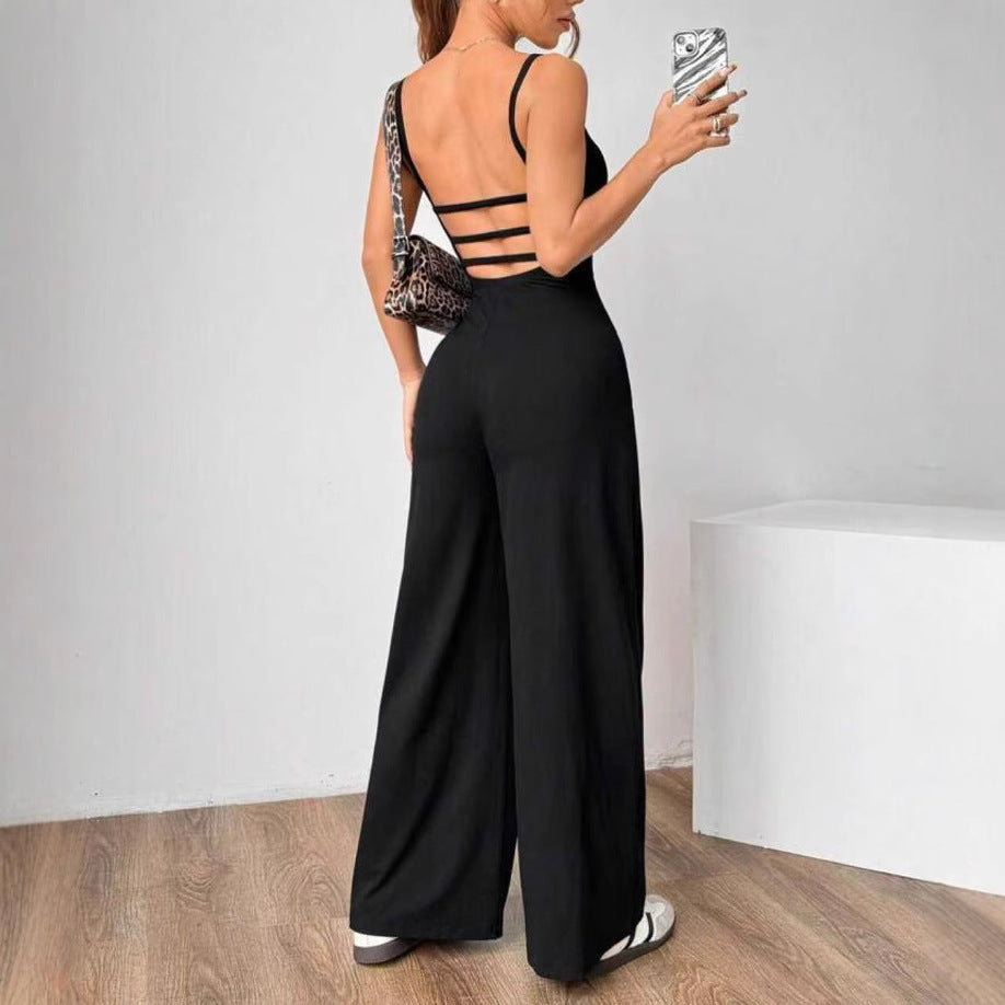 Backless Cross Strap Wide-Leg Jumpsuit