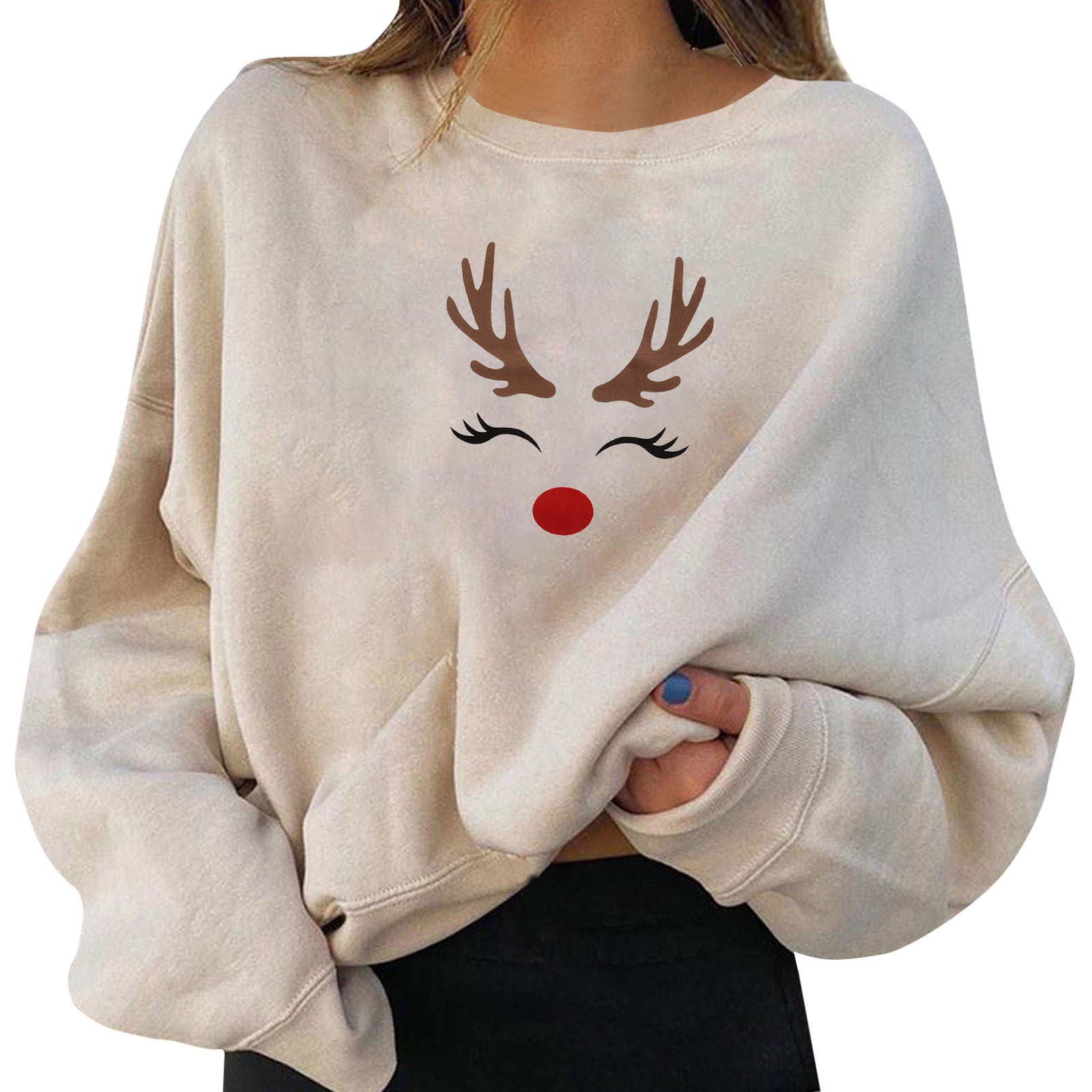 Festive Round Neck Print Christmas Sweatshirt