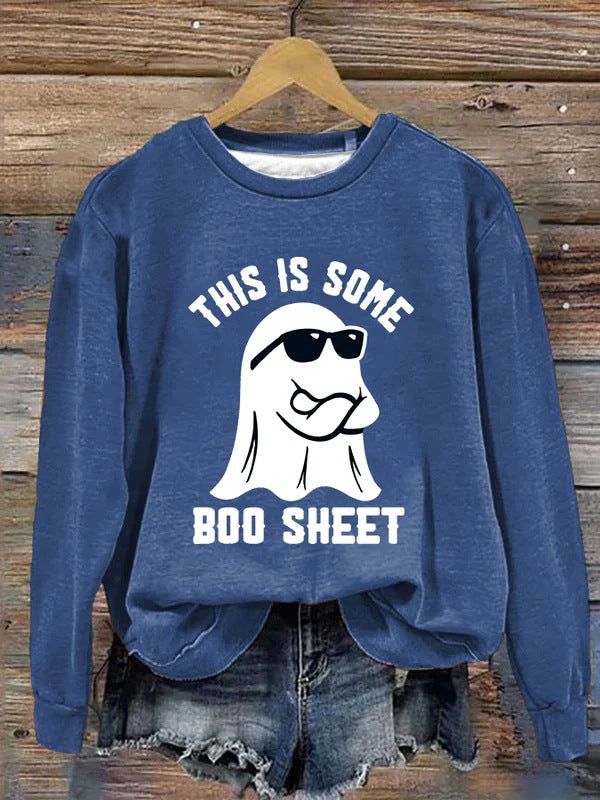 Women's Festive Pumpkin Print Crewneck Sweatshirt